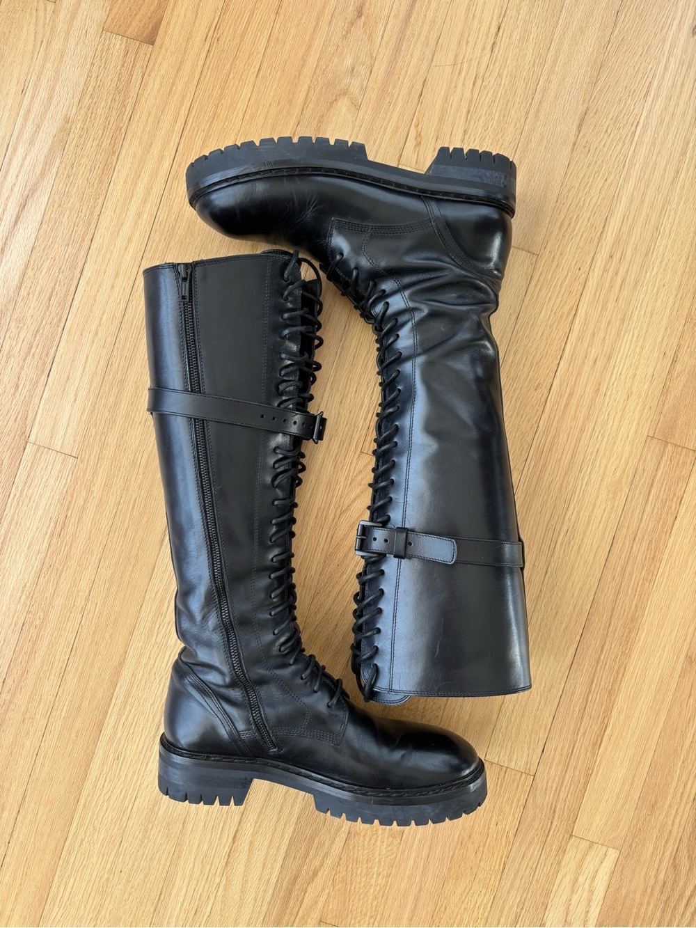 Ann Demeulemeester Black Knee-High Lace-Up Boots